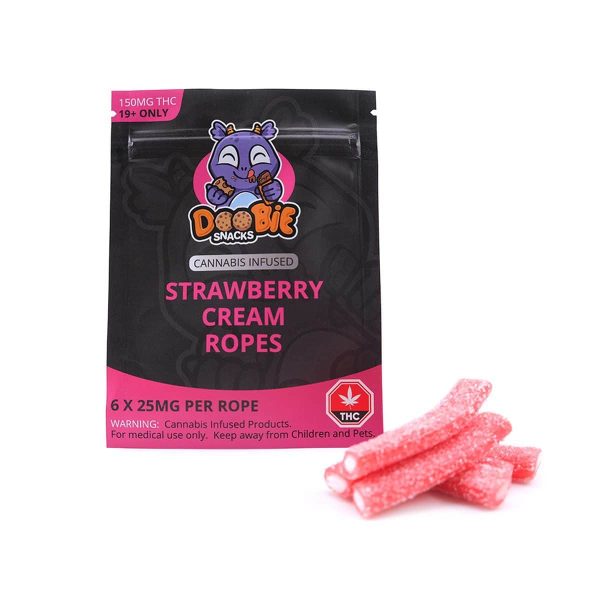 Strawberry Cream Ropes 150MG THC Gummies By Doobie Snacks