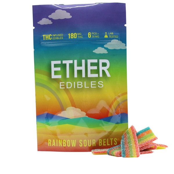 Ether Edibles – Rainbow Sour Belts 180MG THC