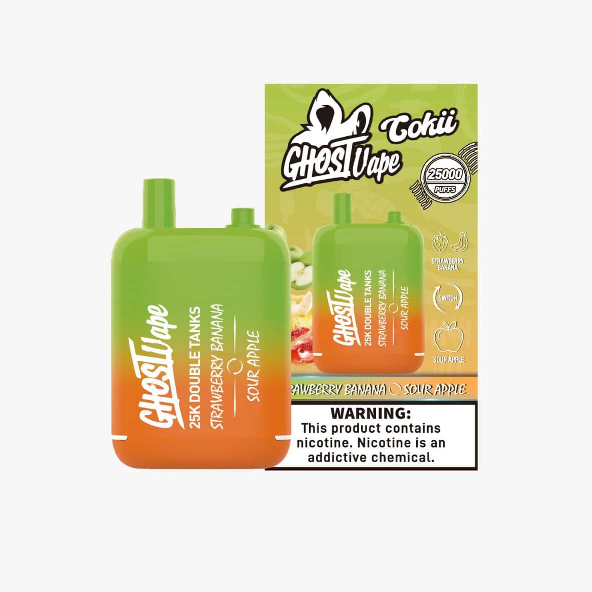 Ghost Vape - Strawberry Banana/Sour Apple - Nicotine Vape - Image 2