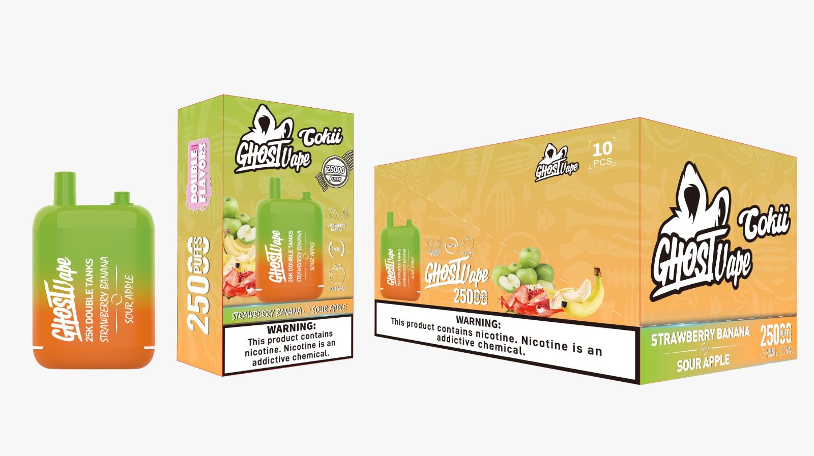 Ghost Vape - Strawberry Banana/Sour Apple - Nicotine Vape - Image 3